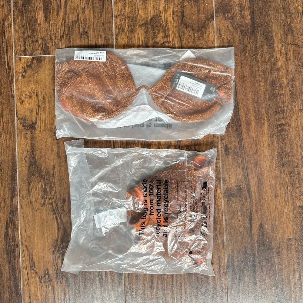 NWT Rust Glitter High Waist High Leg Bikini (top 14 & bottom 12) - Picture 5 of 7
